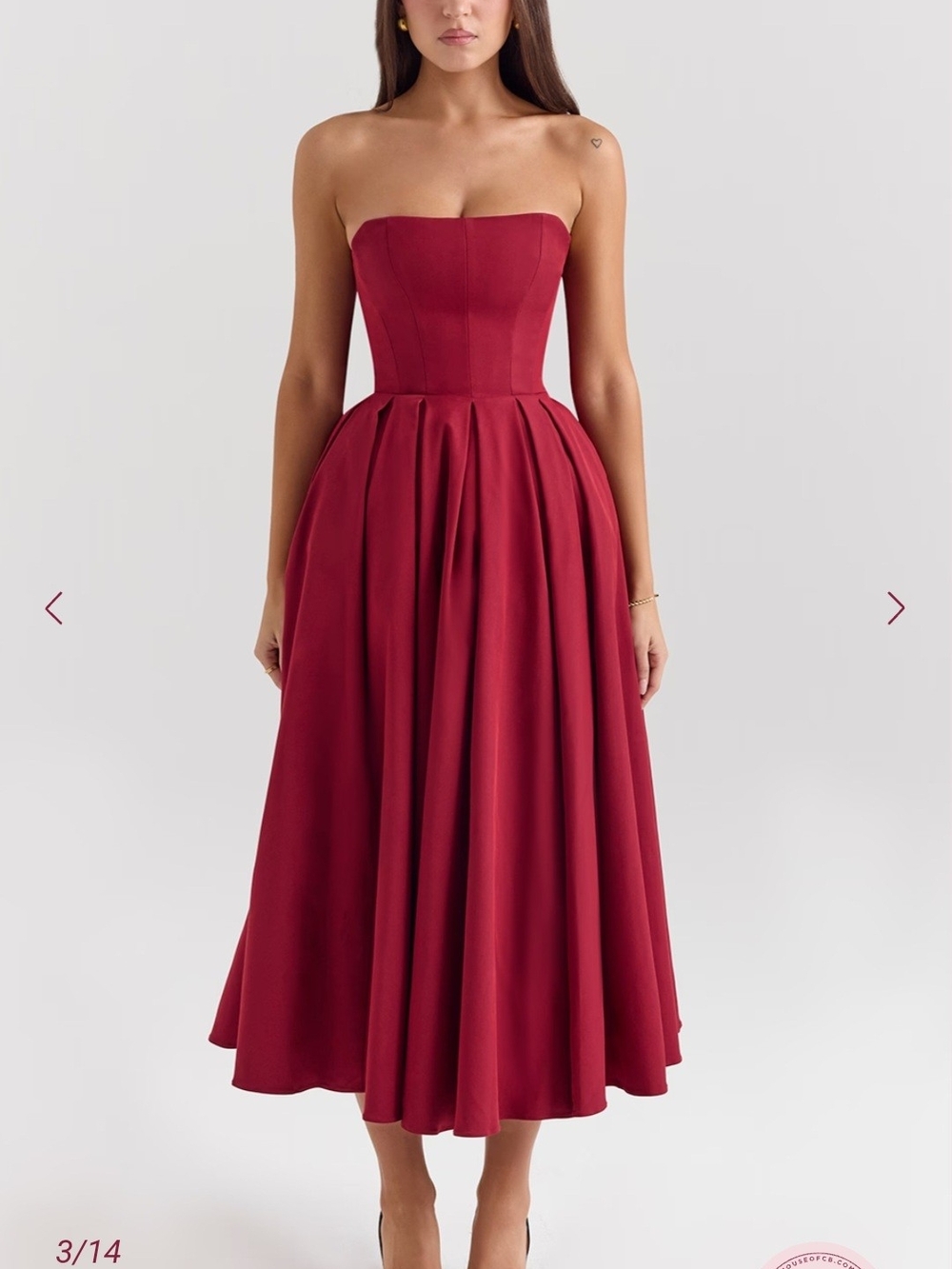 House of CB Pandora Strapless Midi Dress in Red With Removable Back Bow